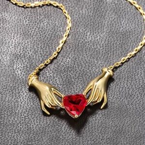 Classic Heart Necklace with Red Gemstone